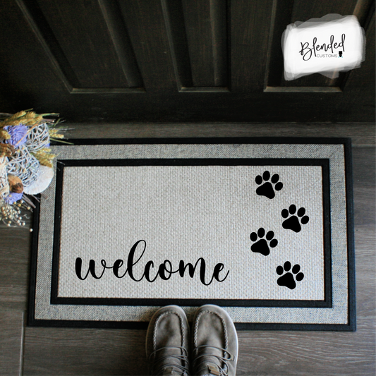 Welcome with Paw Prints Doormat Digital Design