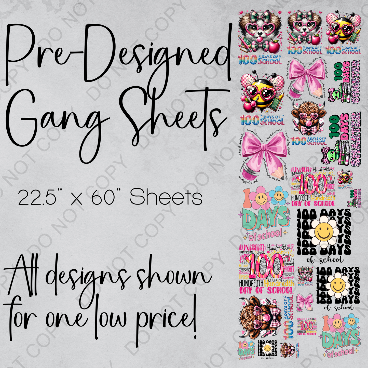 22.5" x 60" Pre-Made Gang Sheet - 100 Days of School 3