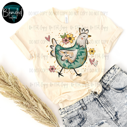 Floral Chicken DTF Transfer