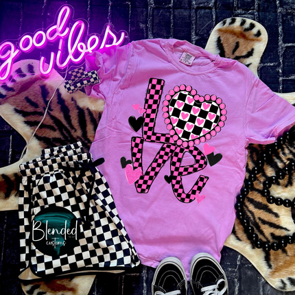 Pink and Black Love Checks DTF Transfer