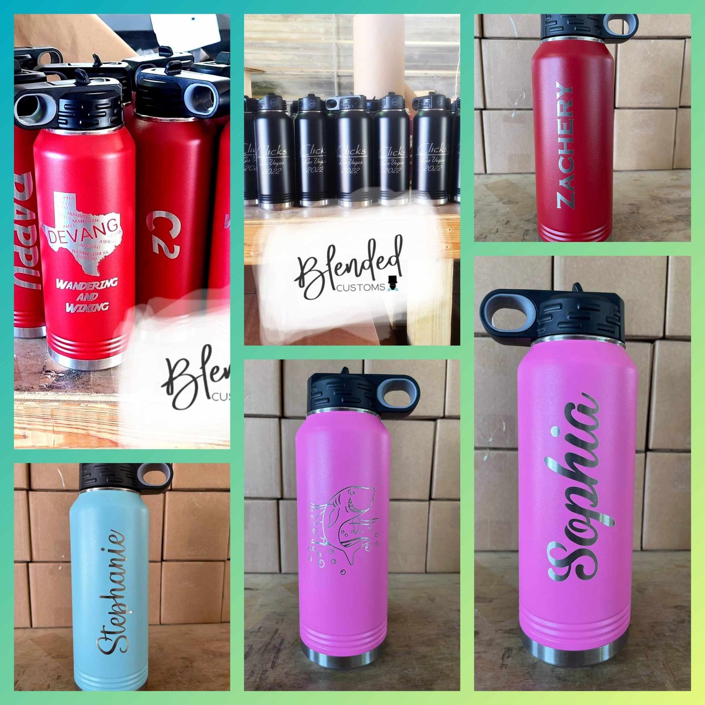 Custom Text Laser Engraved Water Bottle