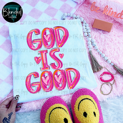 Pink Hearts God Is Good DTF Transfer