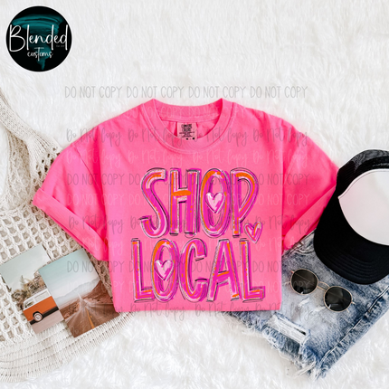 Pink Hearts Shop Local DTF Transfer