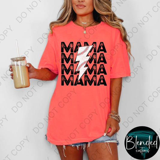 Mama Lightening Strike Baseball DTF Transfer