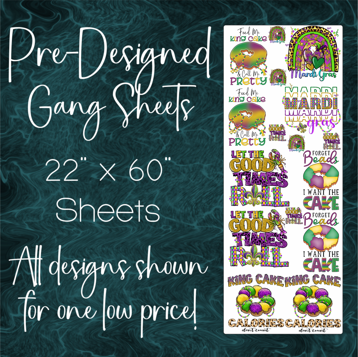 22" x 60" Pre-Made Gang Sheet - Mardi Gras 1