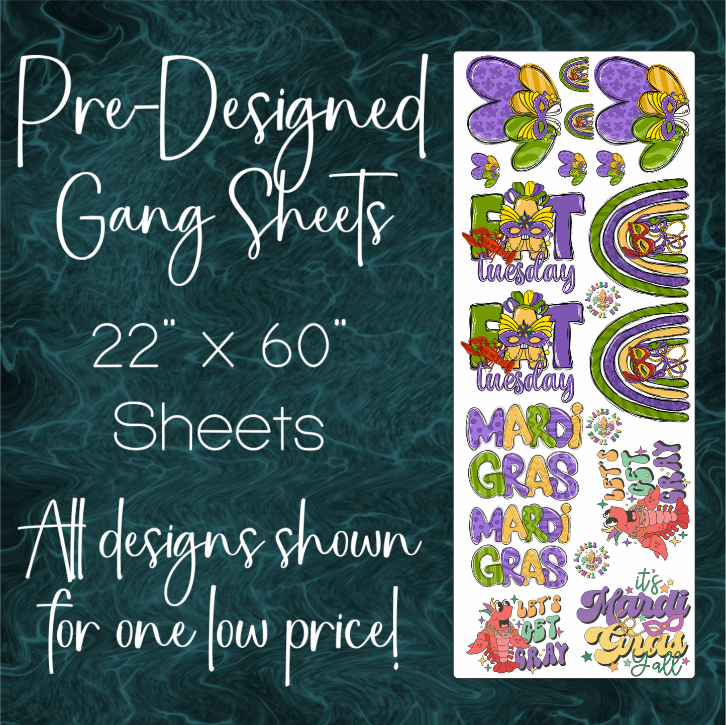 22" x 60" Pre-Made Gang Sheet - Mardi Gras 3