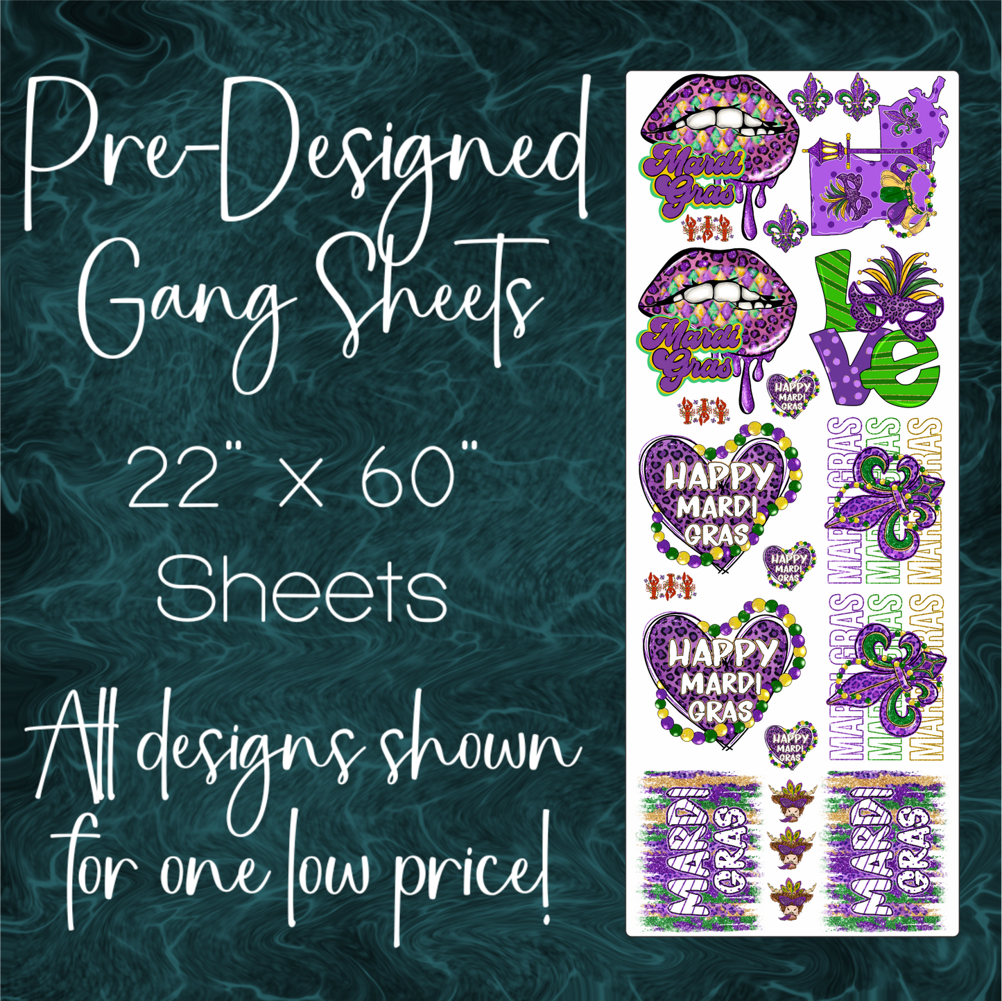 22" x 60" Pre-Made Gang Sheet - Mardi Gras 4