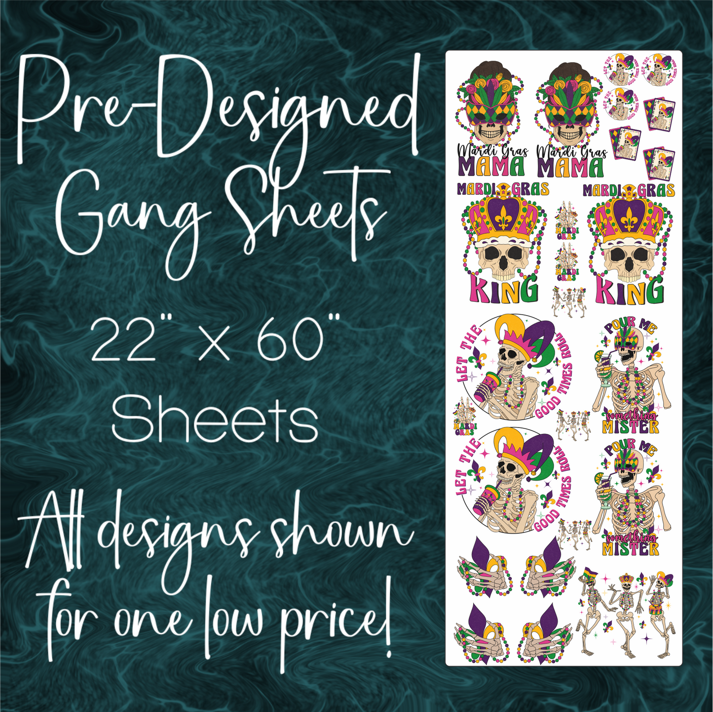 22" x 60" Pre-Made Gang Sheet - Mardi Gras 5