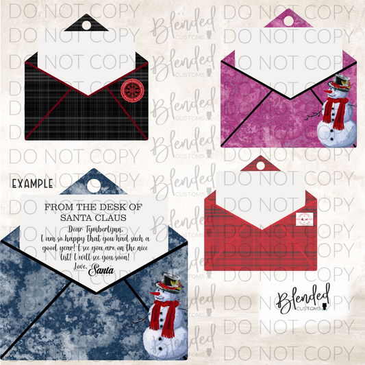 Plaid & Snowman Envelope Ornament PNG Download