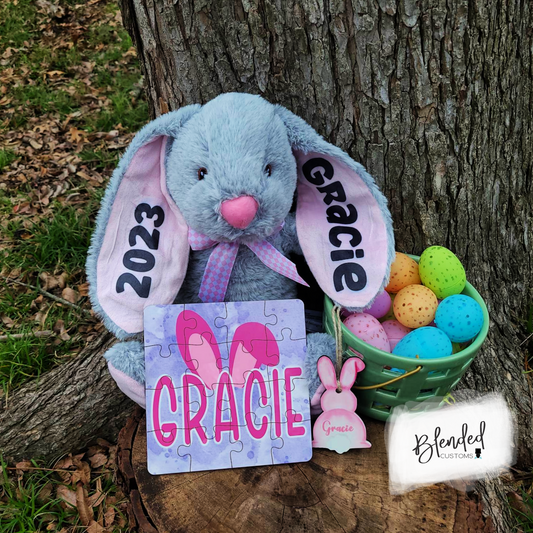 Easter Bunny Plushie with Easter Basket Tag