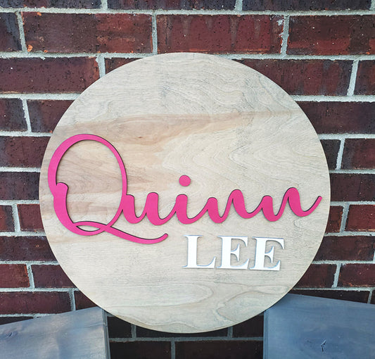 24" Round Wood Name Sign