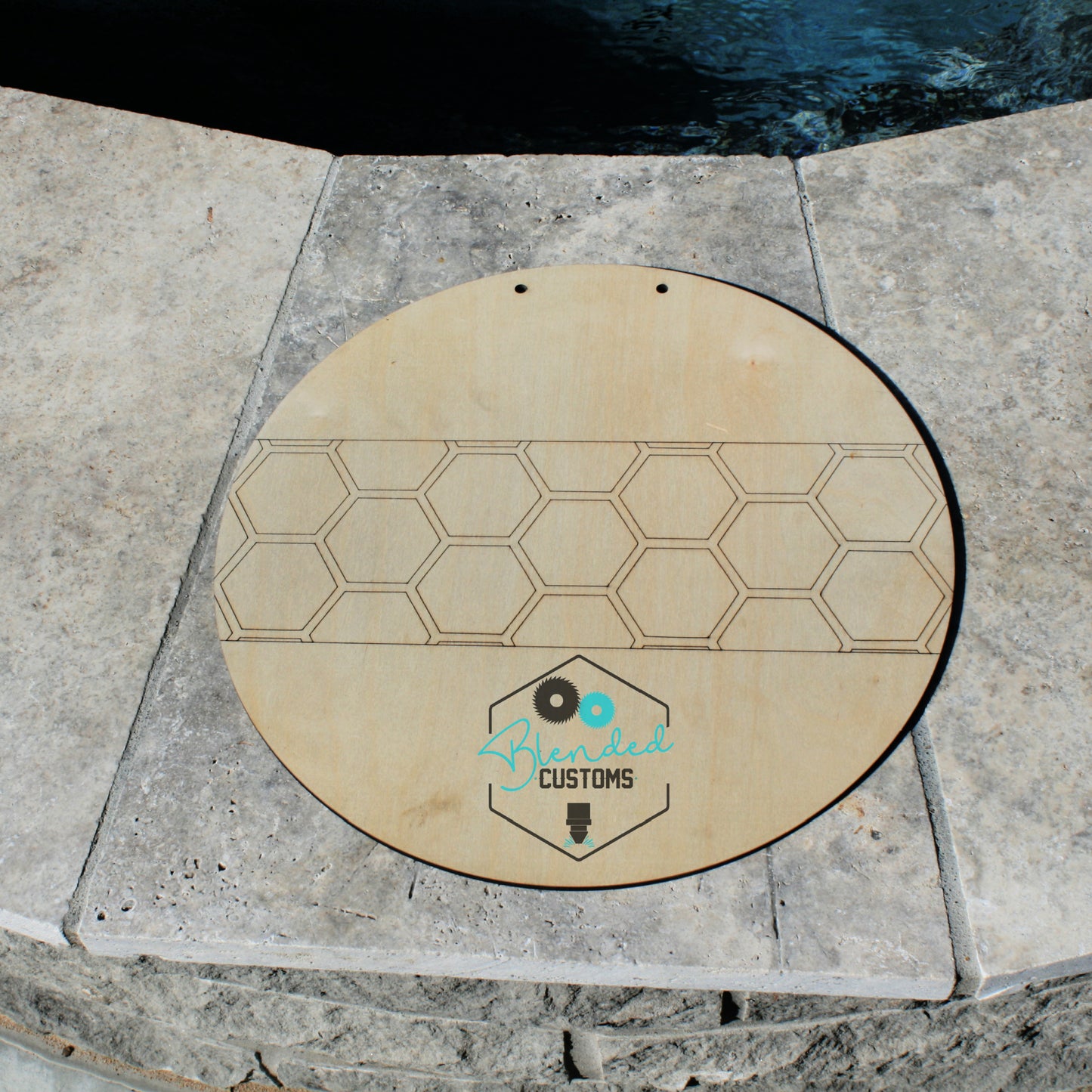 Round Laser Cut Round with Hexagon Laser Scored Design