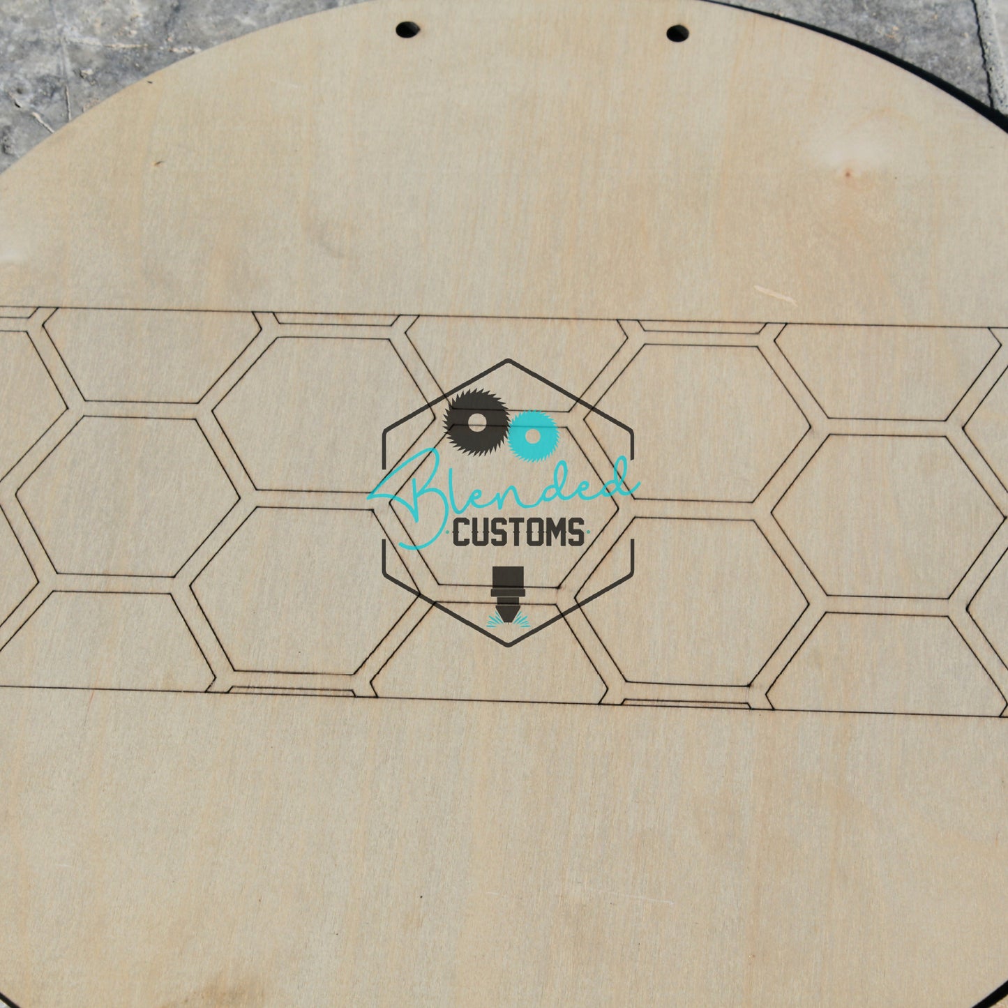 Round Laser Cut Round with Hexagon Laser Scored Design