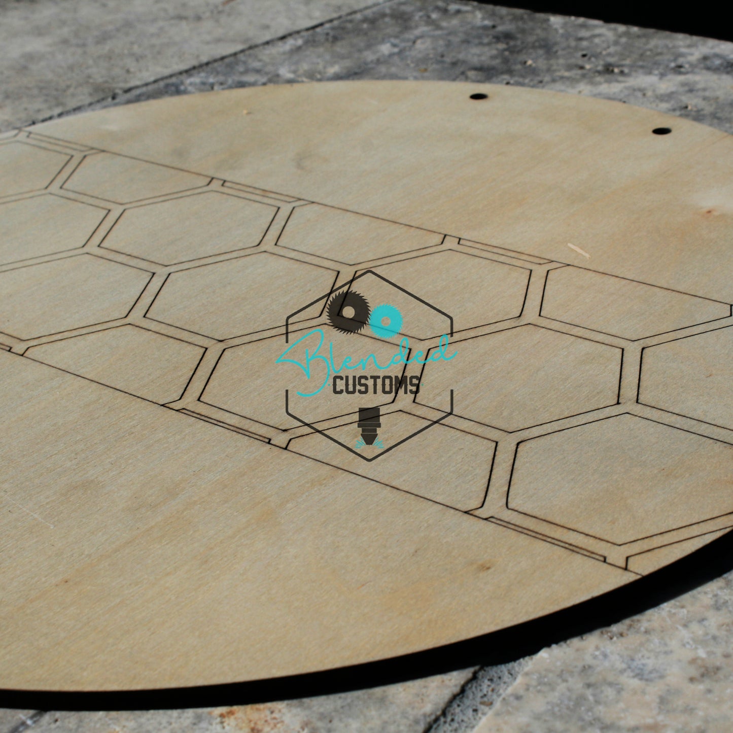 Round Laser Cut Round with Hexagon Laser Scored Design