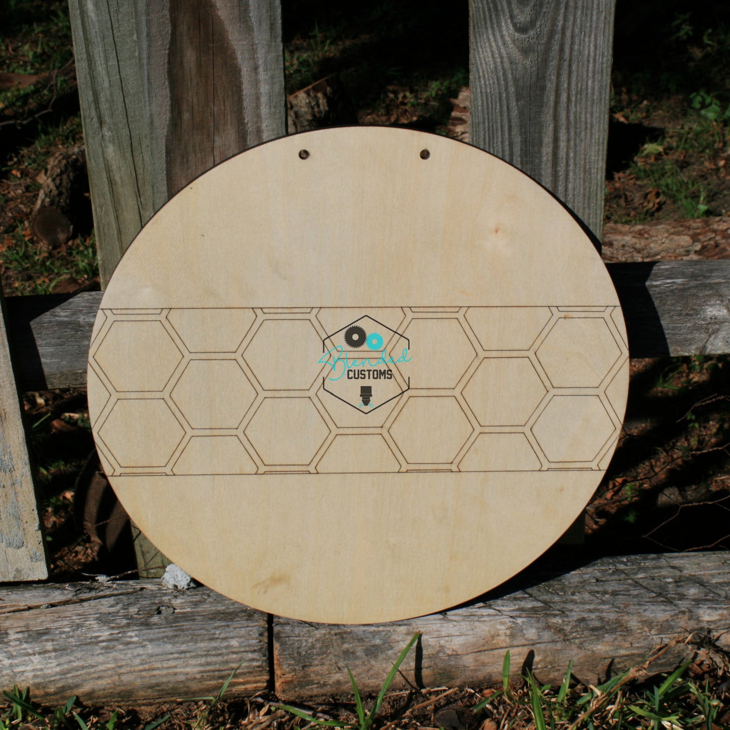 Round Laser Cut Round with Hexagon Laser Scored Design