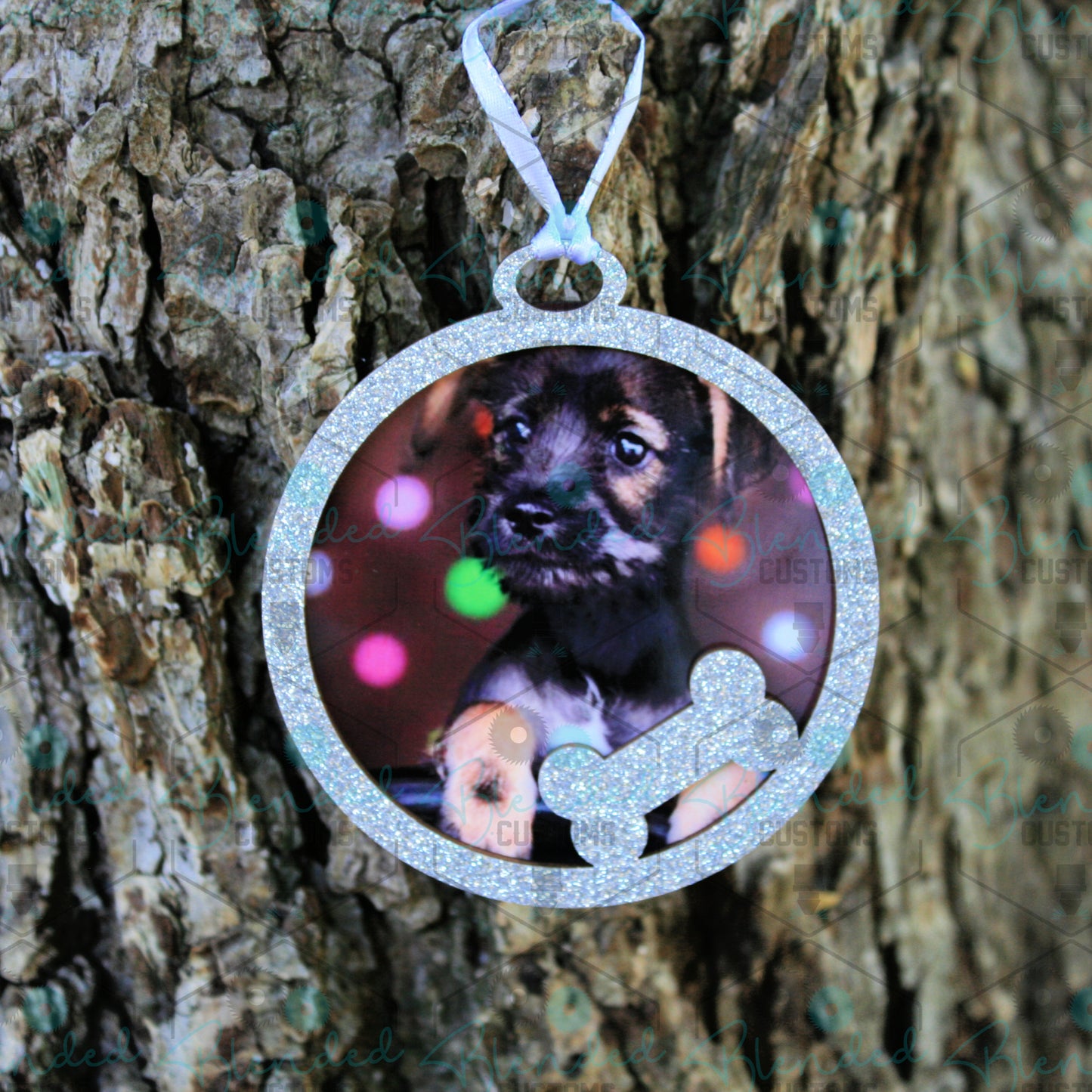 Dog Bone Glitter Christmas Ornament with Custom Photo