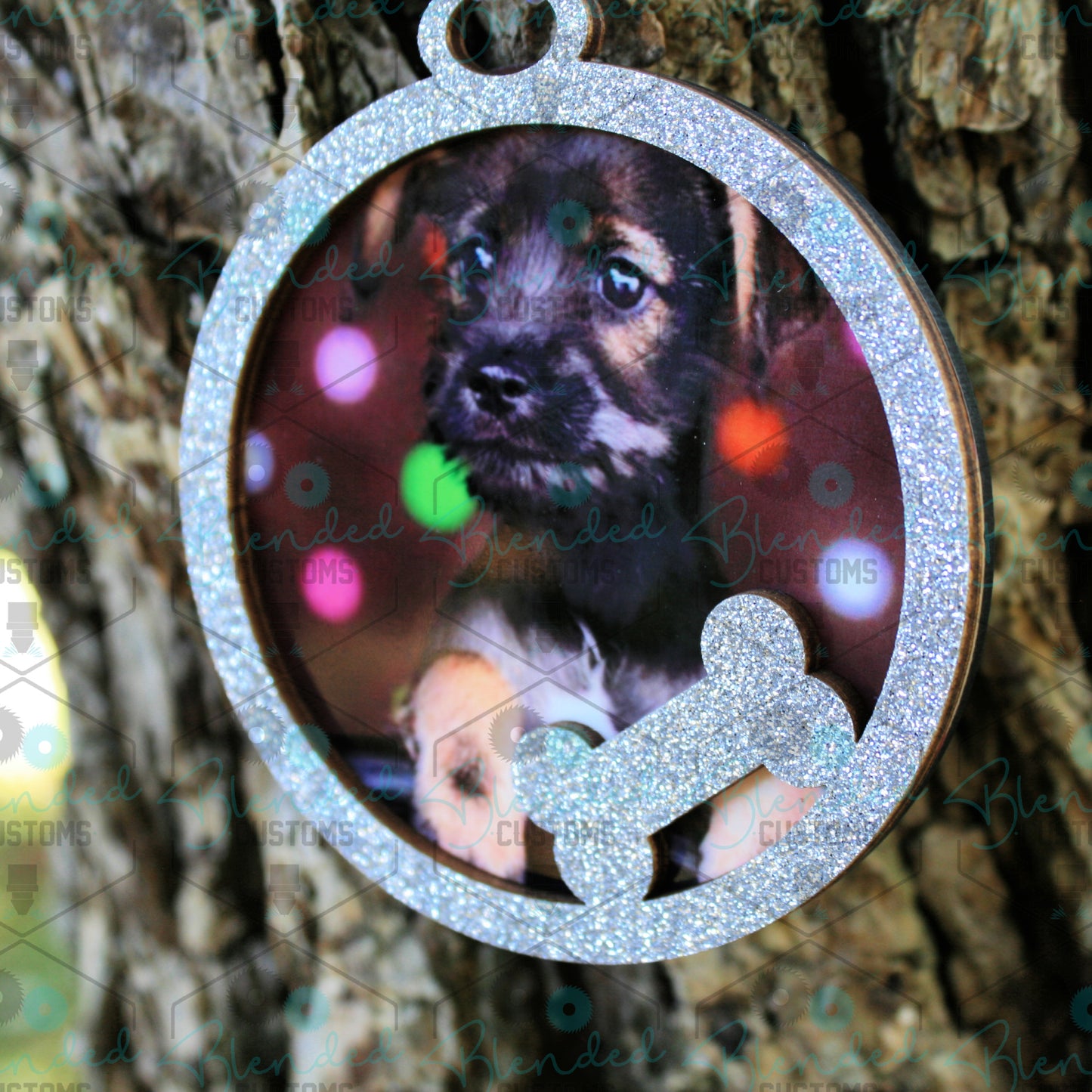 Dog Bone Glitter Christmas Ornament with Custom Photo