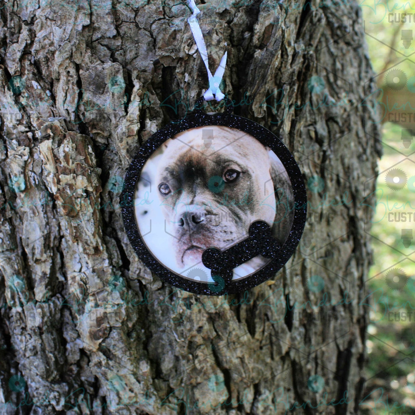 Dog Bone Glitter Christmas Ornament with Custom Photo