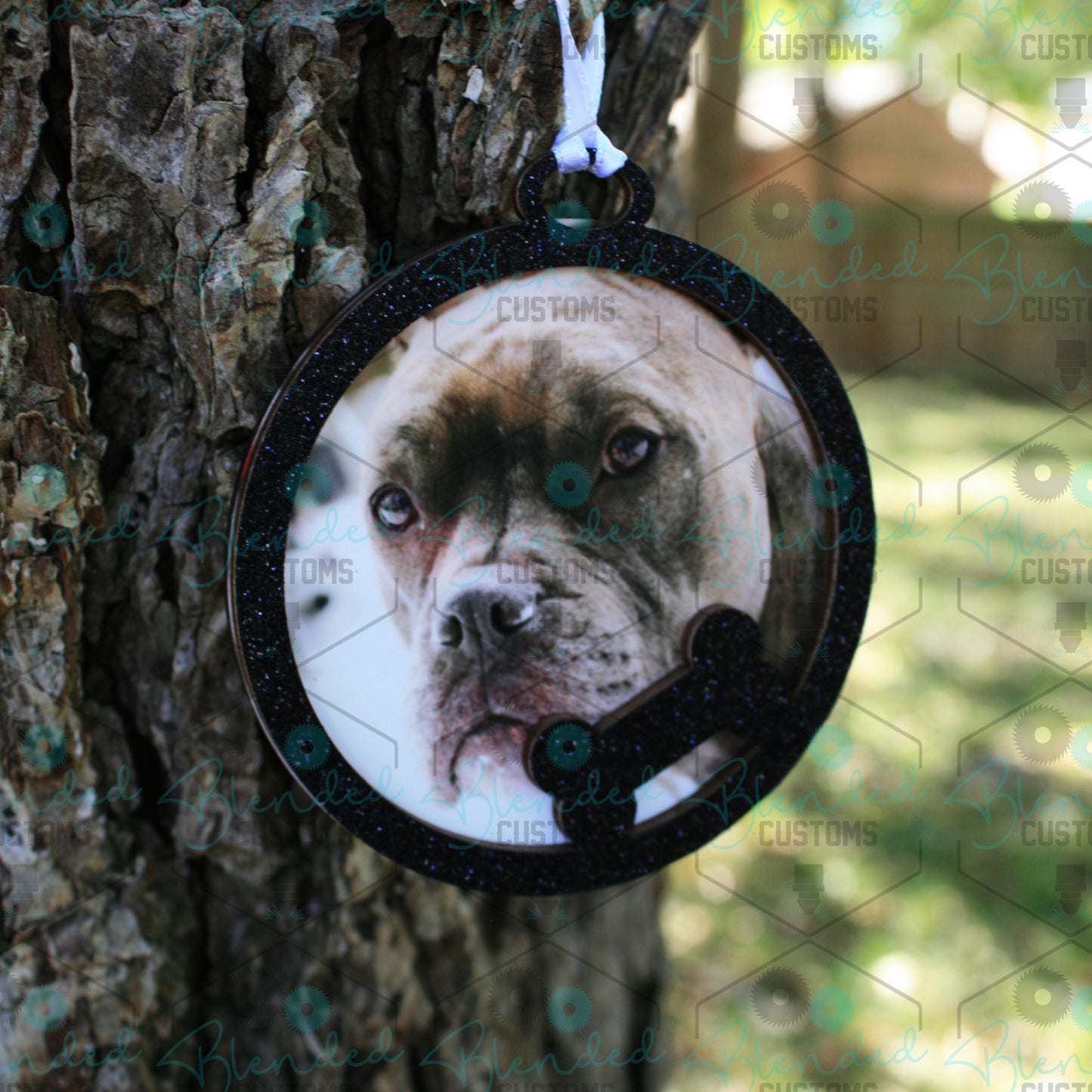 Dog Bone Glitter Christmas Ornament with Custom Photo