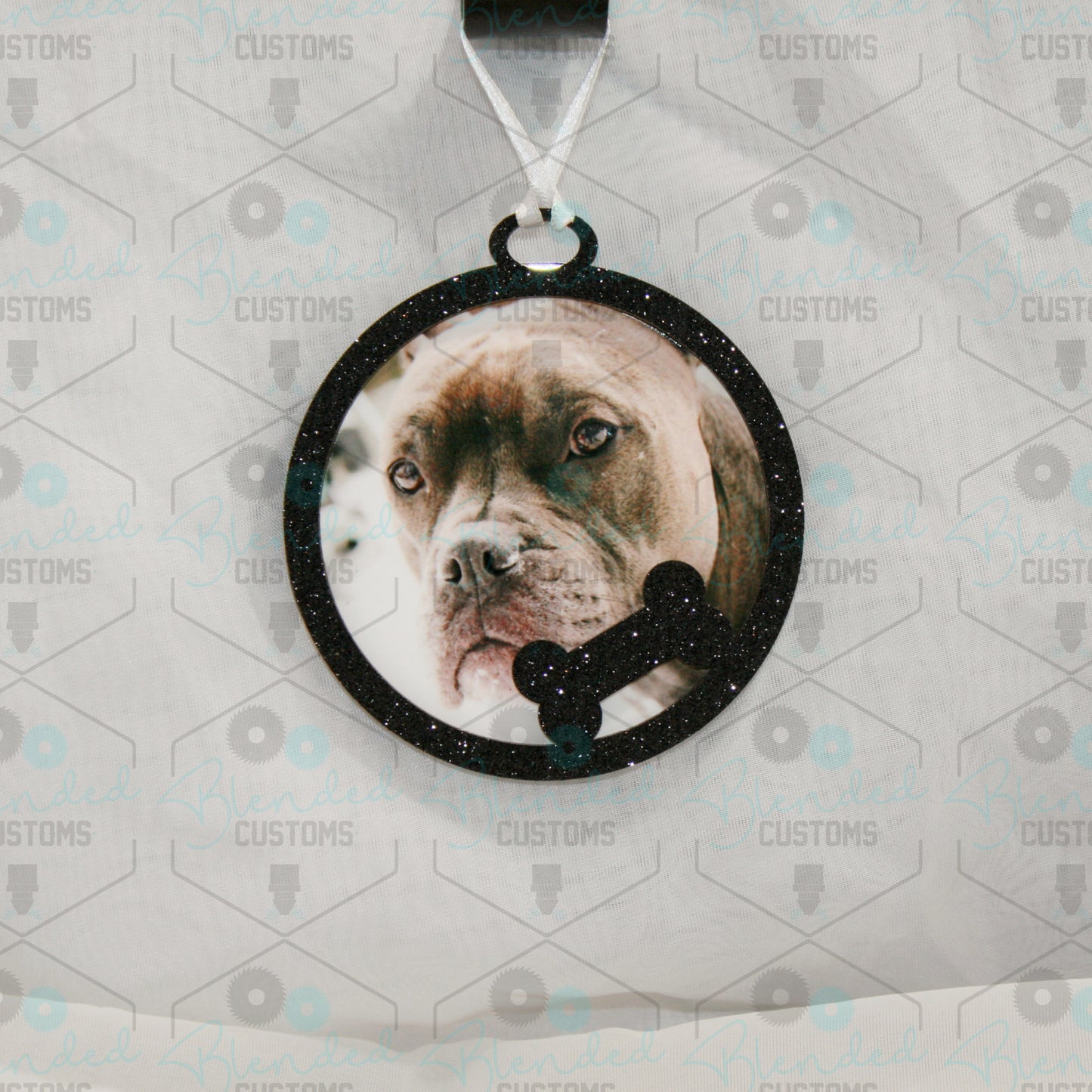 Dog Bone Glitter Christmas Ornament with Custom Photo