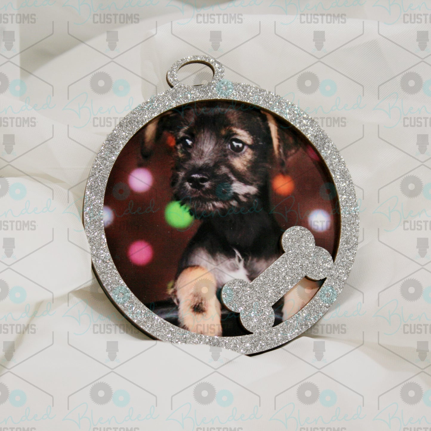 Dog Bone Glitter Christmas Ornament with Custom Photo