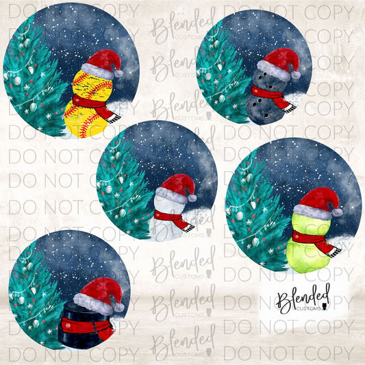 Sports Snowmen Circle Ornament PNG Download