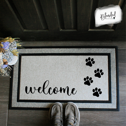 Welcome with Paw Prints Doormat