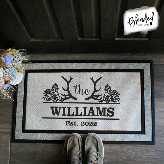 Personalized Name Doormat with Floral Antlers