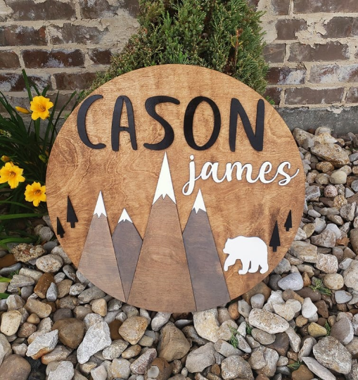 24" Round Wood Forest Name Sign