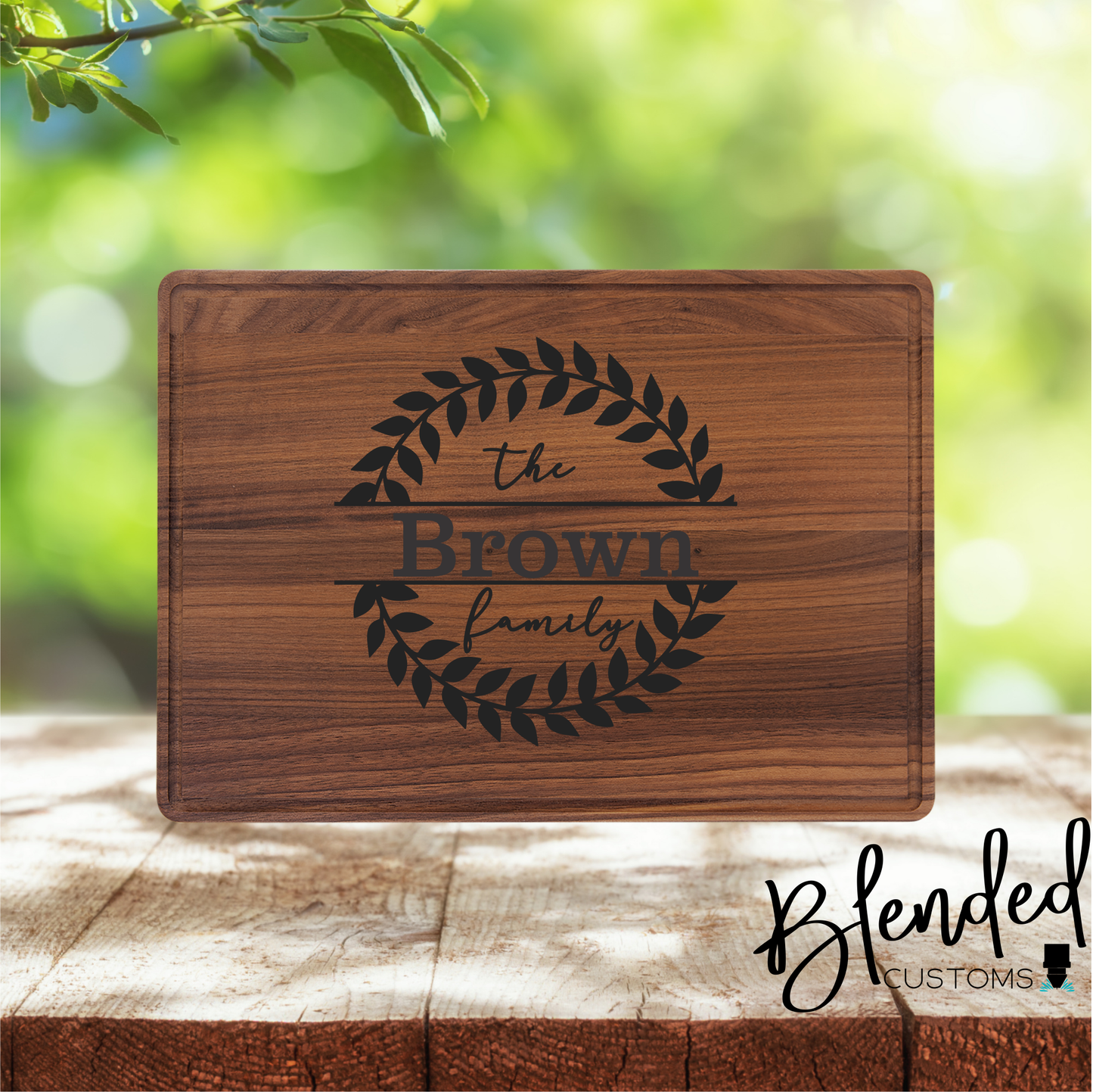 Decorative Laurel with Initial -  Laser Engraved Cutting Board