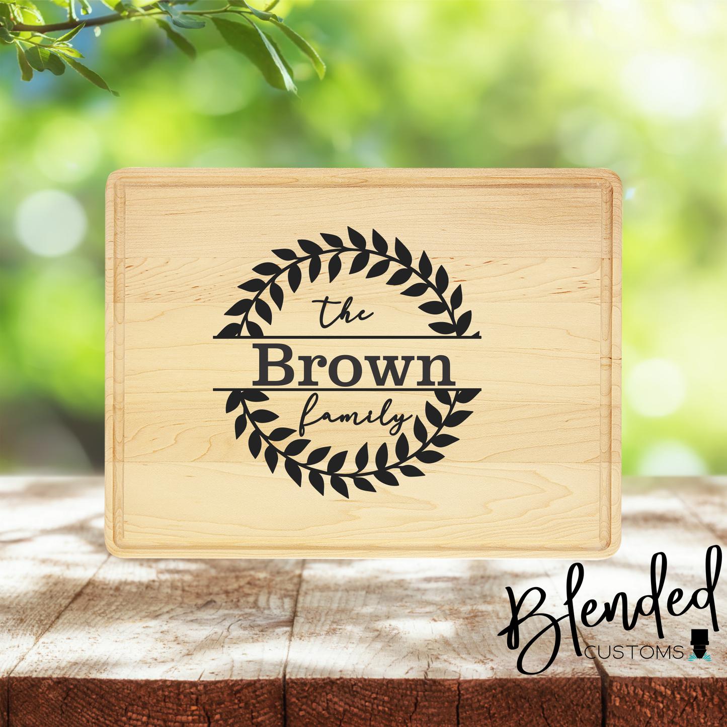 Decorative Laurel with Initial -  Laser Engraved Cutting Board