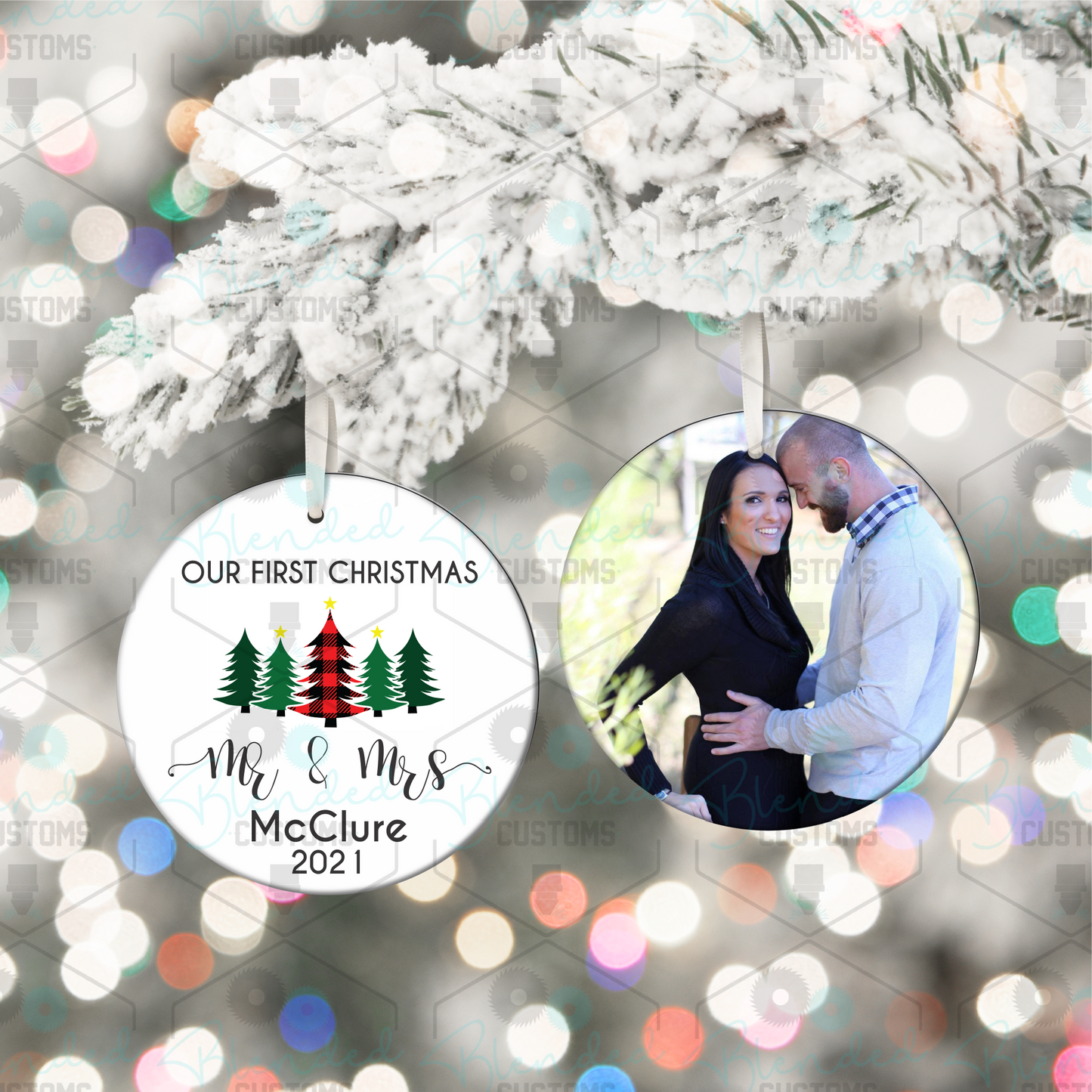 Double Side Personalized First Christmas Married Ornament