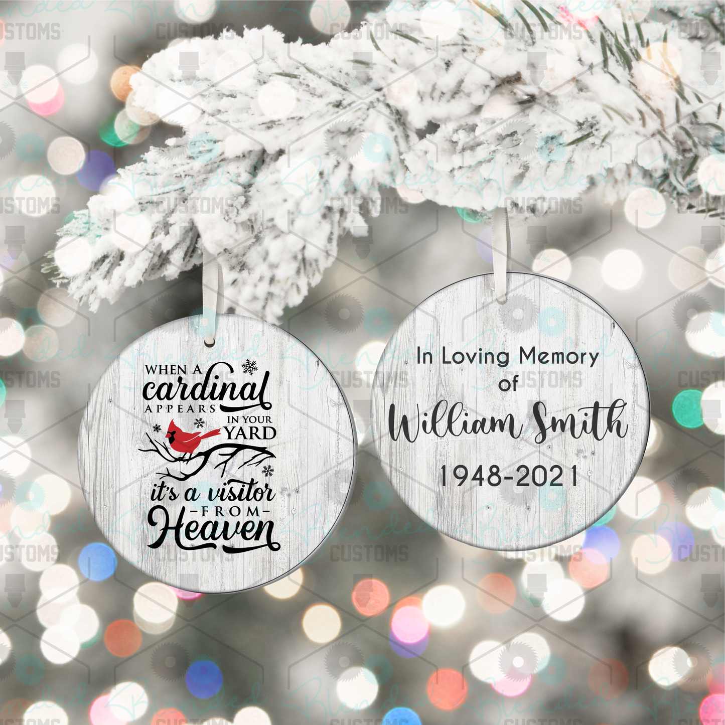 Double Side Personalized Cardinal Memorial Christmas Ornament