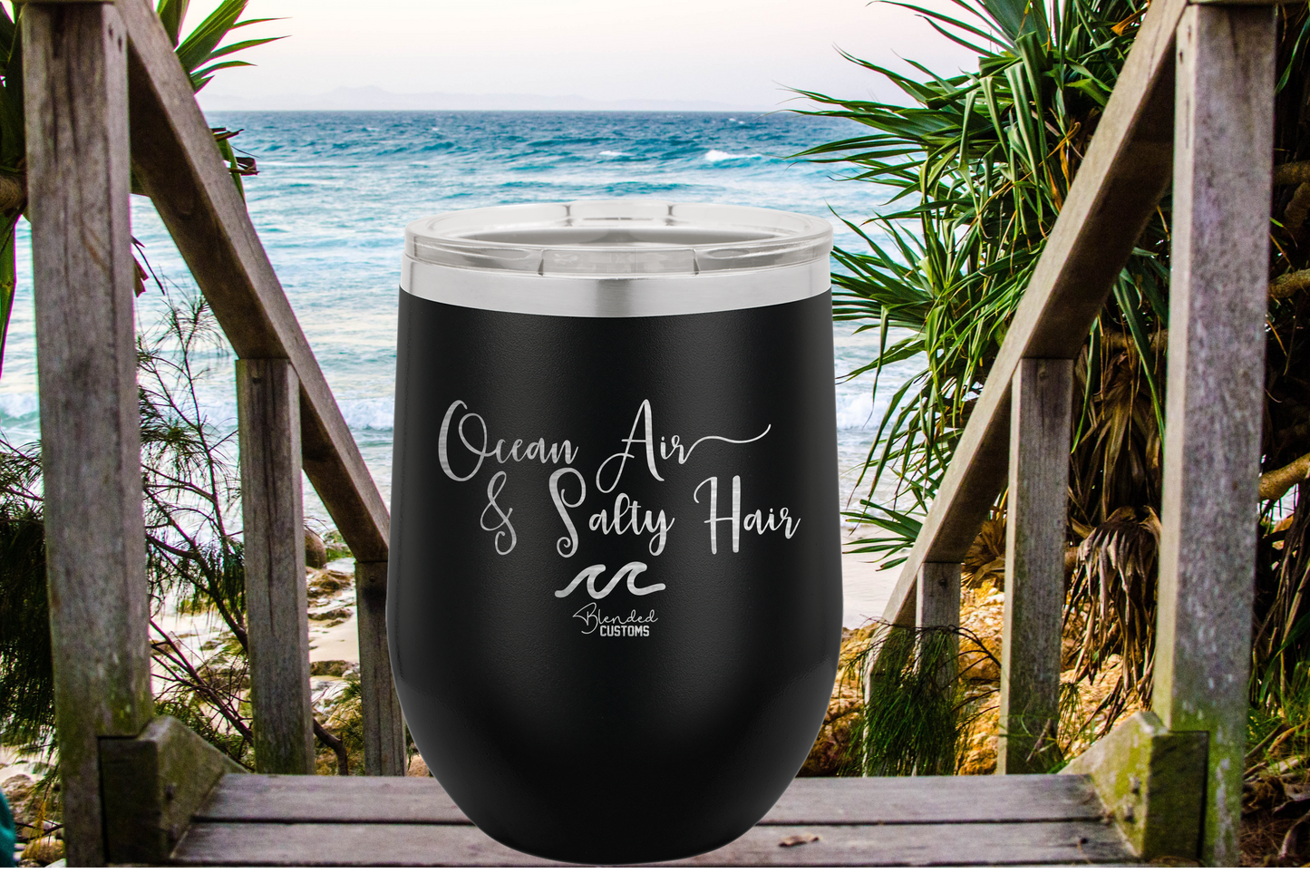 Ocean Air, Salty Hair Laser Engraved Stemless  Tumbler